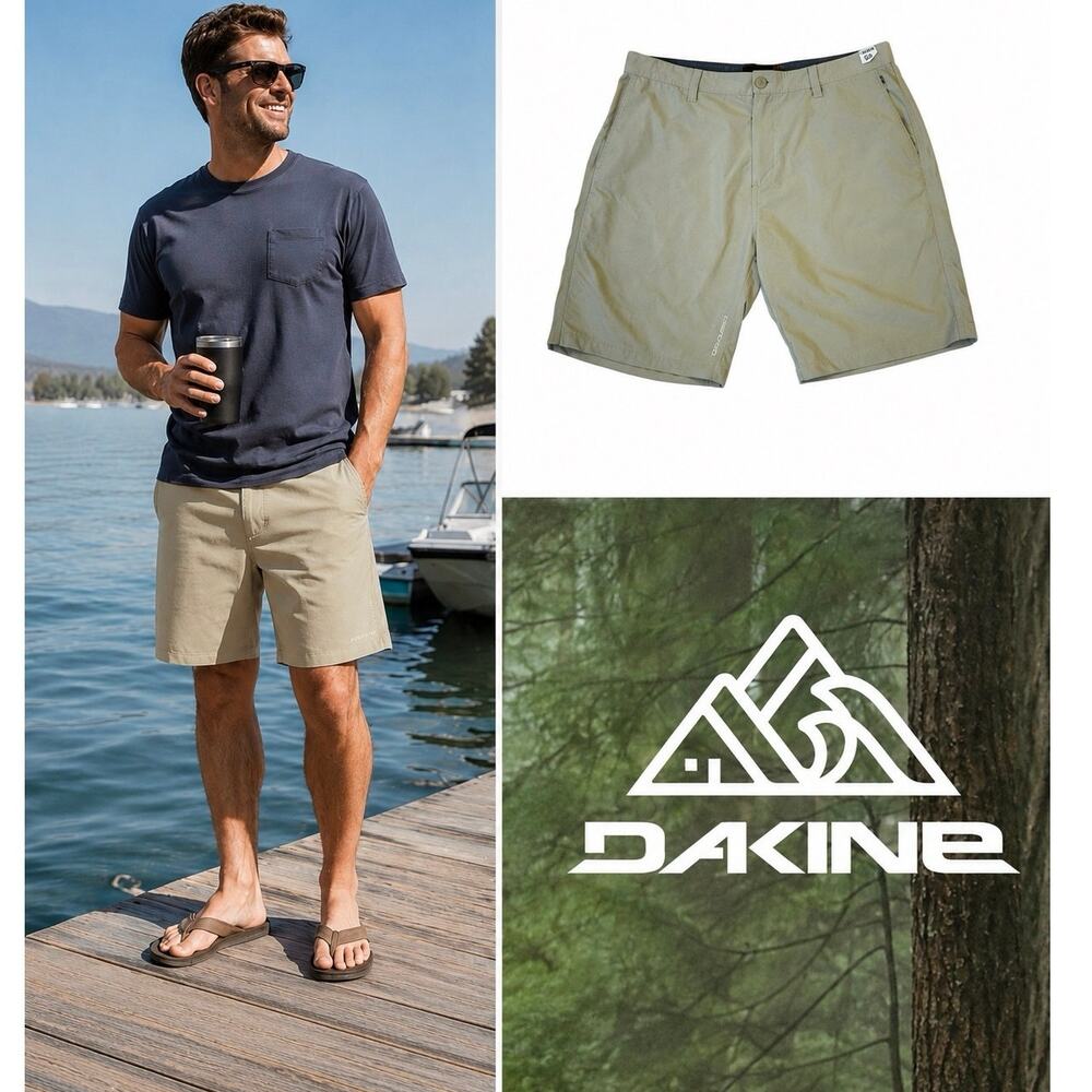 Dakine Men’s Khaki Performance Hybrid Shorts Size 38 Flat Front Stretch Outdoor